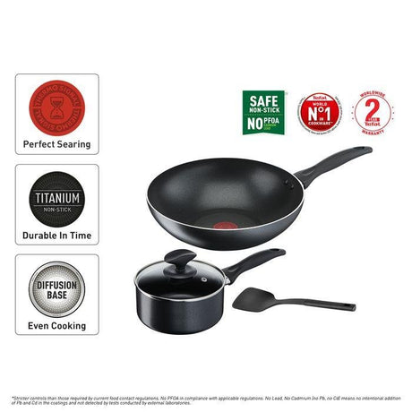 Tefal B225S405 Cook & Clean 4 pcs set (Wokpan 28cm + Saucepan 16cm + Lid 16cm + Spatula) | TBM Online