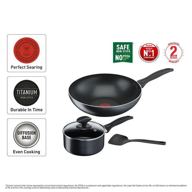 Tefal B225S405 Cook & Clean 4 pcs set (Wokpan 28cm + Saucepan 16cm + Lid 16cm + Spatula) | TBM Online