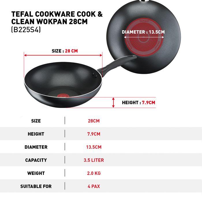 Tefal B225S405 Cook & Clean 4 pcs set (Wokpan 28cm + Saucepan 16cm + Lid 16cm + Spatula) | TBM Online