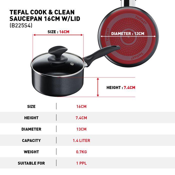 Tefal B225S405 Cook & Clean 4 pcs set (Wokpan 28cm + Saucepan 16cm + Lid 16cm + Spatula) | TBM Online