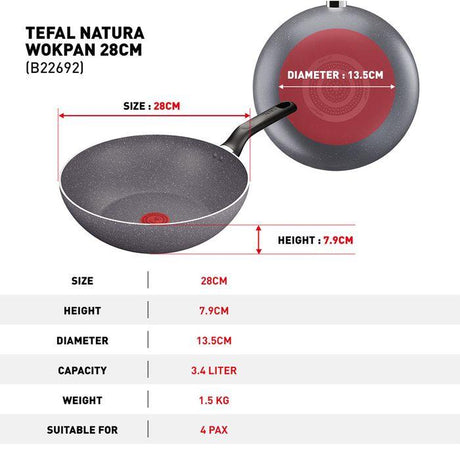 Tefal B226S595 Natura 5 pcs Set (Wokpan 28cm + Saucepan 16cm + Deep Frypan 24cm + Ladle + Spatula) | TBM Online