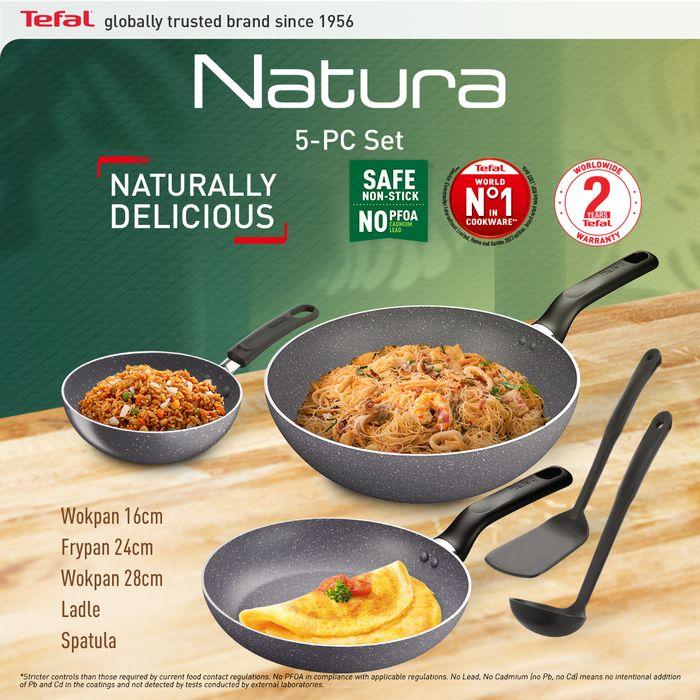Tefal B226S595 Natura 5 pcs Set (Wokpan 28cm + Saucepan 16cm + Deep Frypan 24cm + Ladle + Spatula) | TBM Online
