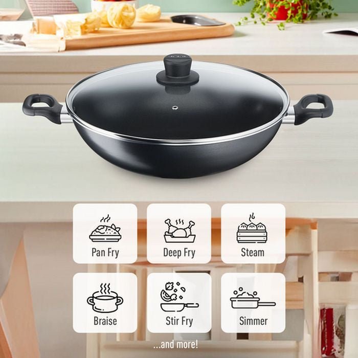 Tefal Cookware Bundle B5039295+K1290114+K12920 (Cook Easy Wok With Lid 36cm + Spoon + Slotted Turner Bundle) | TBM Online