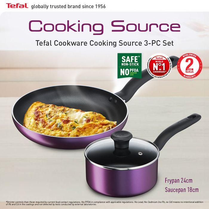 Tefal B504S295 Cooking Source 3 pcs Set (Frypan 24cm + Saucepan 18cm + Lid 18cm) | TBM Online