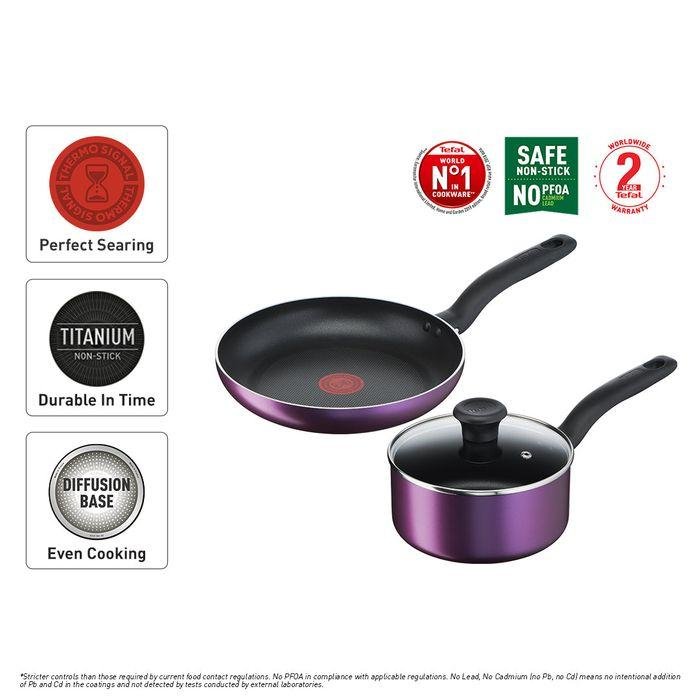 Tefal B504S295 Cooking Source 3 pcs Set (Frypan 24cm + Saucepan 18cm + Lid 18cm) | TBM Online