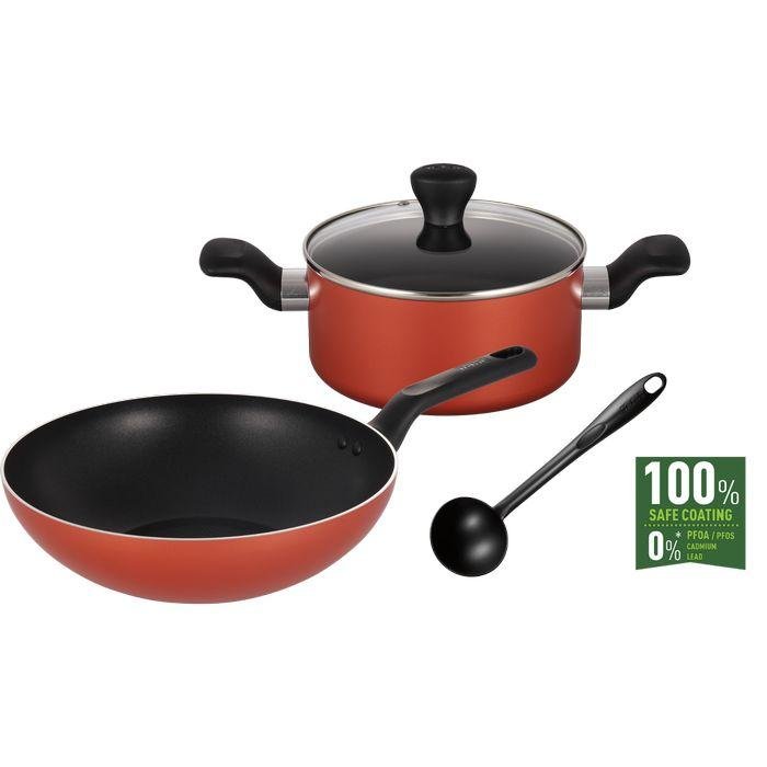 Tefal B507S495 Fresh Start 4 pcs Set (Stewpot 20cm with Lid + Wokpan 28cm + Ladle) | TBM Online