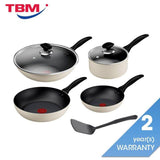 Tefal B978S795 Quickchef Gourment 7 pcs Lacquer Beige (Frypan 20cm + Frypan 28cm + Saucepan 18cm with Lid + Wokpan 28cm with Lid + Spatula) | TBM Online