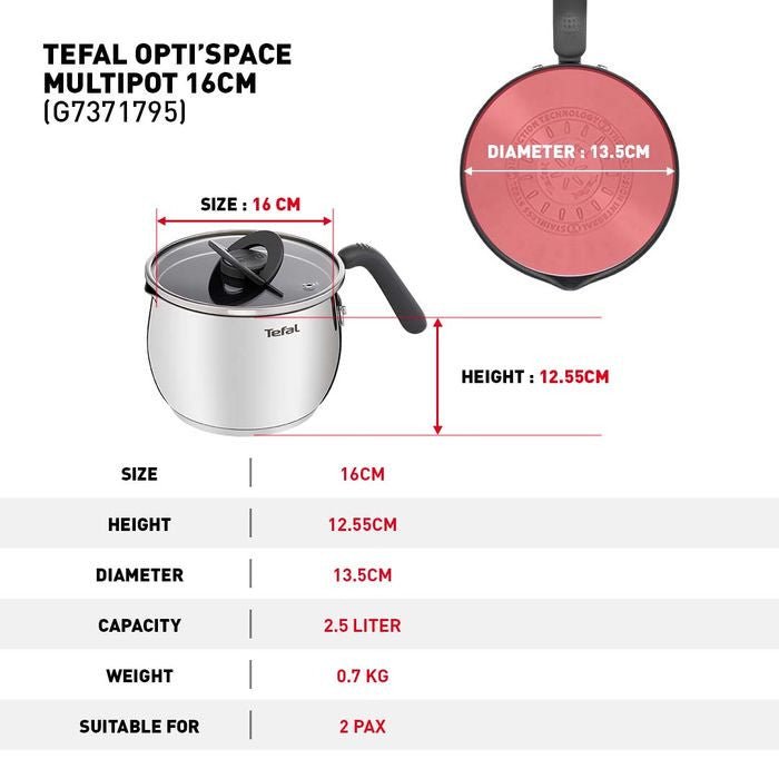 TEFAL G7371795 Opti' Space Multipot Non Stick Cookware 16cm | TBM Online