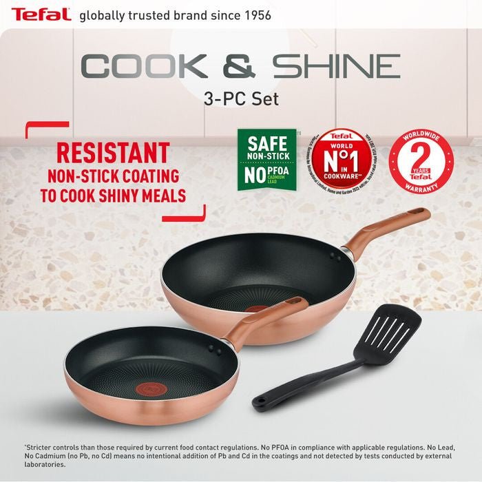Tefal G808S3 Cook And Shine 3pc Set (FP24, WP28, Spatula) | TBM Online