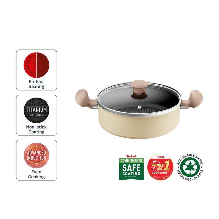 Tefal H04970 Cookware Daisy Shallow Pot With Lid 24cm | TBM Online