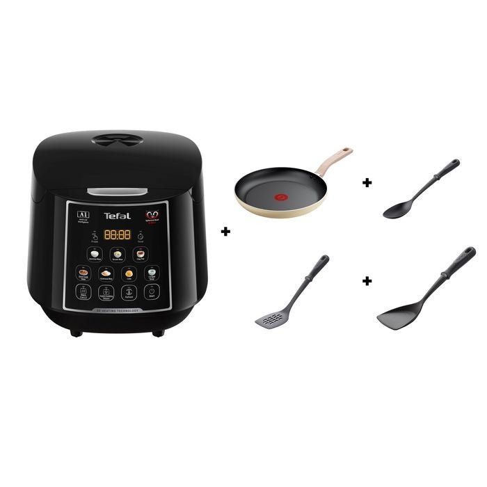 Tefal Easy Rice Max Rice Cooker (1.8L) + Daisy Fry Pan 28cm + Bradshaw Spoon + Slotted Angle Spatula + Wok Spatula | TBM Online