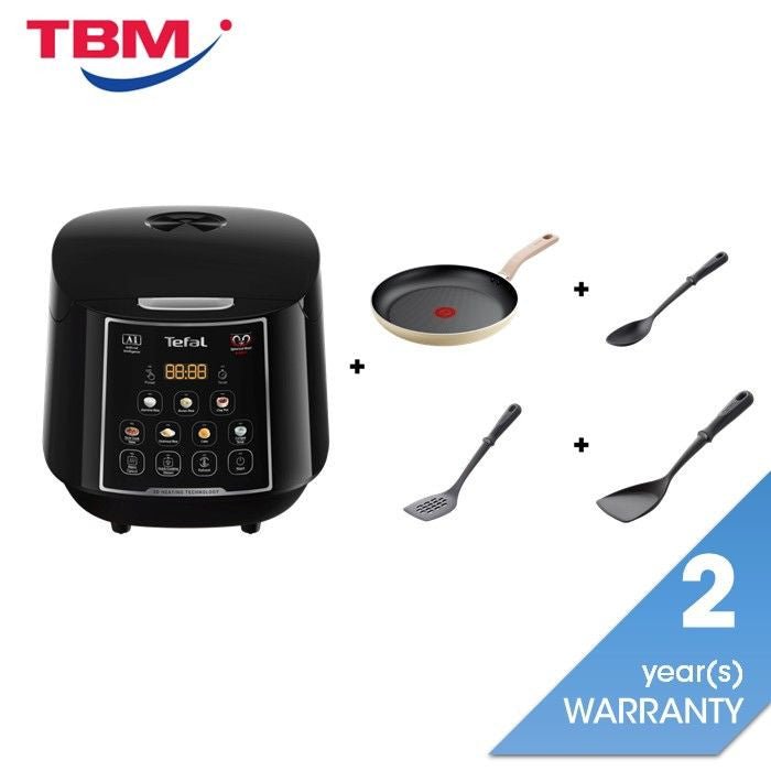 Tefal Easy Rice Max Rice Cooker (1.8L) + Daisy Fry Pan 28cm + Bradshaw Spoon + Slotted Angle Spatula + Wok Spatula | TBM Online