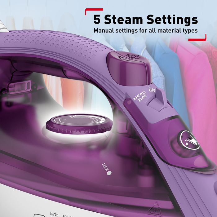Tefal FV1953 Steam Iron Easy Steam 1200W Purple Non Stick Steam Iron | TBM Online