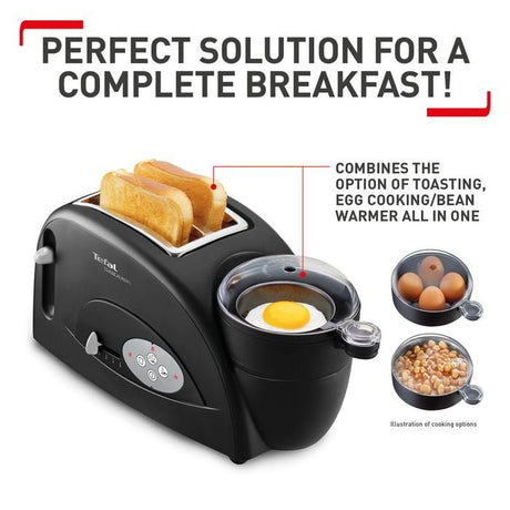 Tefal TT5528 Toaster N' Bean Breakfast 2 in 1 Cook Egg Bread Black | TBM Online