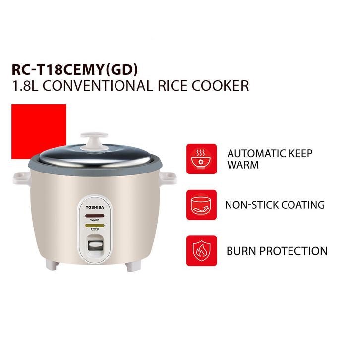 Toshiba RC - T18CEMY(GD) Conventional Rice Cooker 1.8L Gold | TBM Online