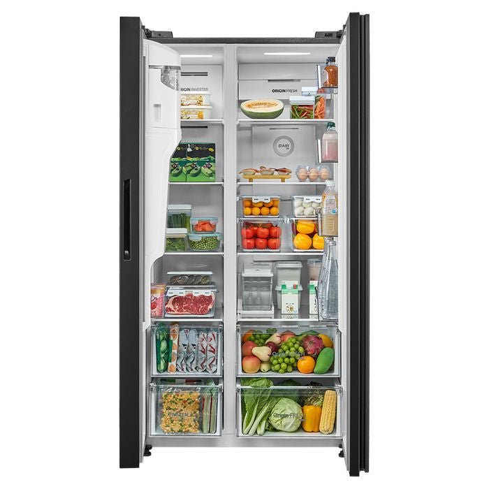 Toshiba GR - RS755WIA - PGY(22) Side - By - Side Fridge 640L TsmatTLife Smart Control Inverter Black Glass | TBM Online