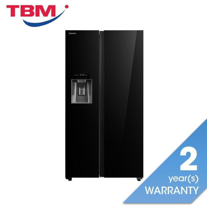 Toshiba GR - RS755WIA - PGY(22) Side - By - Side Fridge 640L TsmatTLife Smart Control Inverter Black Glass | TBM Online