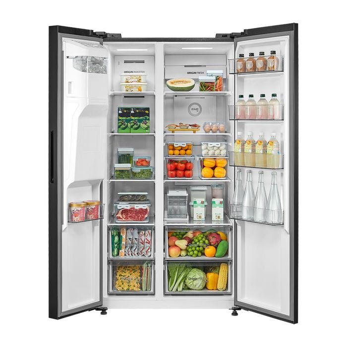 Toshiba GR - RS755WIA - PGY(22) Side - By - Side Fridge 640L TsmatTLife Smart Control Inverter Black Glass | TBM Online