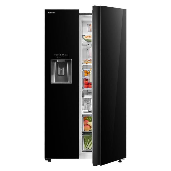 Toshiba GR - RS755WIA - PGY(22) Side - By - Side Fridge 640L TsmatTLife Smart Control Inverter Black Glass | TBM Online