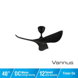 Vannus HARU 3B/40 MATT BLACK Ceiling Fan 40" 3 Blades Matt Black | TBM Online