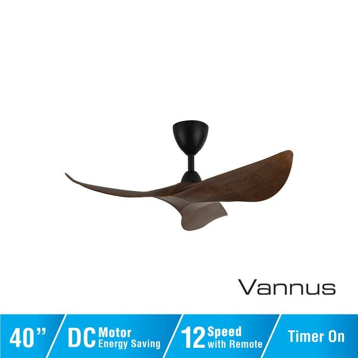 Vannus HARU 3B/40 WALNUT MATT BLACK Ceiling Fan 40" 3 Blades Walnut Matt Black | TBM Online