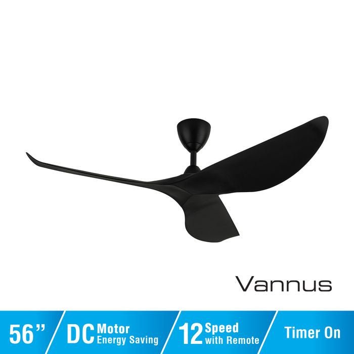 Vannus HARU 3B/56 MATT BLACK Ceiling Fan 56" 3 Blades Matt Black | TBM Online