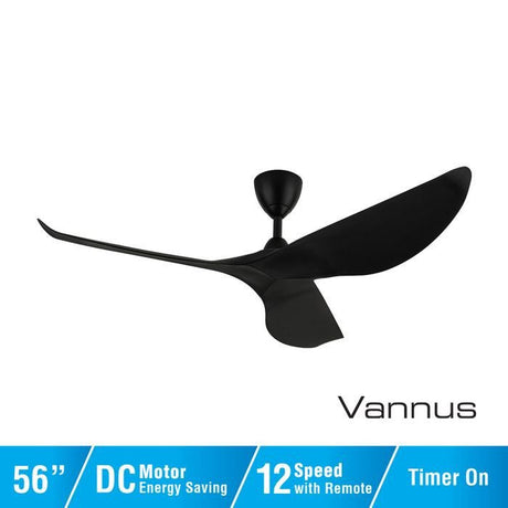 Vannus HARU 3B/56 MATT BLACK Ceiling Fan 56" 3 Blades Matt Black | TBM Online