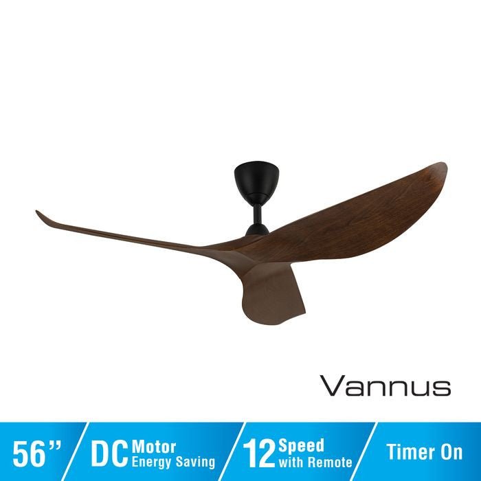 Vannus HARU 3B/56 WALNUT MATT BLACK Ceiling Fan 56" 3 Blades Walnut Matt Black | TBM Online