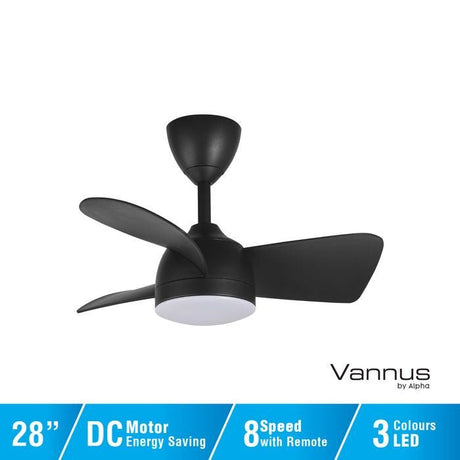 Vannus V3 3B/28 LED BLACK Ceiling Fan 3 Blades 28 Inch LED Black | TBM Online