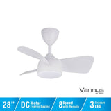 Vannus V3 3B/28 LED WHITE Ceiling Fan 3 Blades 28 Inch LED White | TBM Online