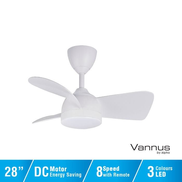 Vannus V3 3B/28 LED WHITE Ceiling Fan 3 Blades 28 Inch LED White | TBM Online