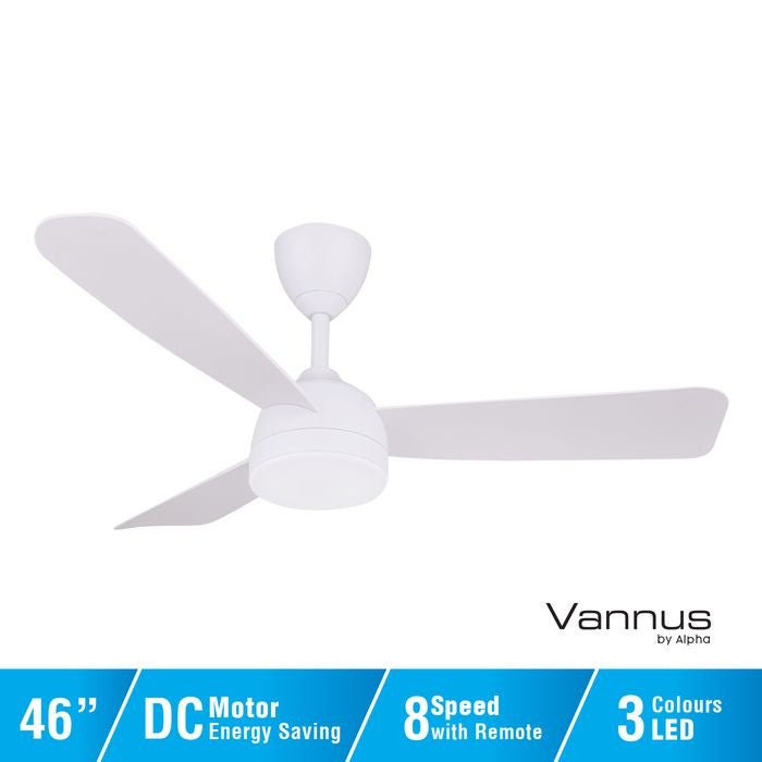 Vannus V3 3B/46 LED MATT WHITE Ceiling Fan 3 Blades 46" DC Motor LED Matt White | TBM Online