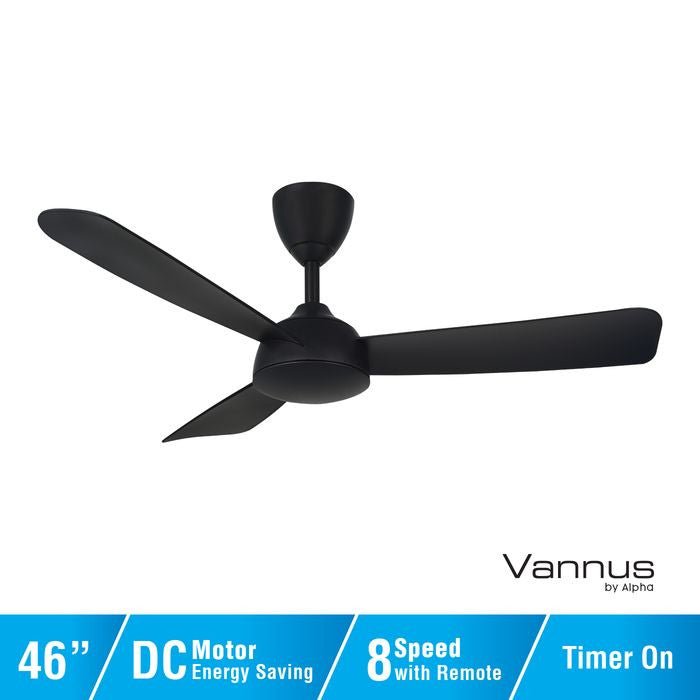 Vannus V3 3B/46 MATT BLACK Ceiling Fan 3 Blades 46" DC Motor Matt Black | TBM Online