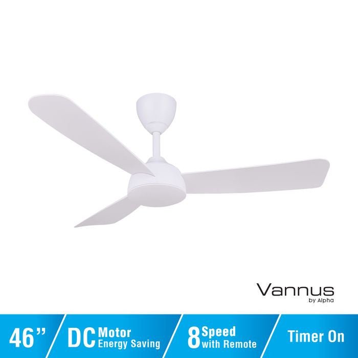 Vannus V3 3B/46 MATT WHITE Ceiling Fan 3 Blades 46" DC Motor Matt White | TBM Online