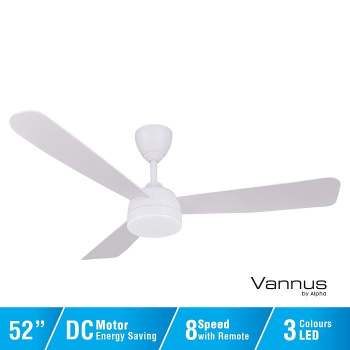 Vannus V3 3B/52 LED MATT WHITE Ceiling Fan 3 Blades 52" LED Matt White | TBM Online