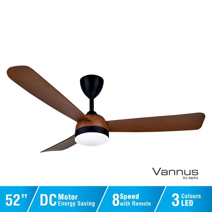 Vannus V3 3B/52 LED WALNUT/MB Ceiling Fan 3 Blades 52" LED Walnut Matt Black | TBM Online