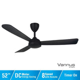 Vanns V3 3B/52 MATT BLACK Ceiling Fan 3 Blades 52" DC Motor Matt Black | TBM Online