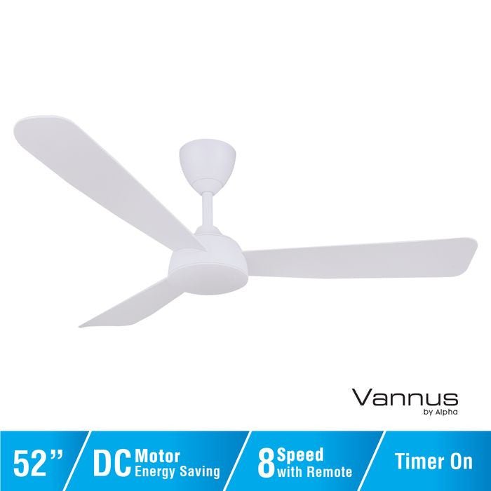 Vannus V3 3B/52 MATT WHITE Ceiling Fan 3 Blades 52" DC Motor Matt White | TBM Online