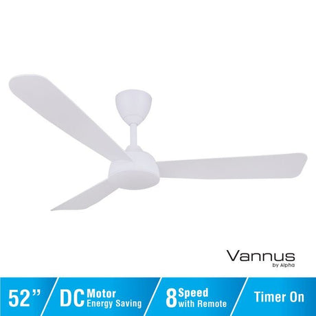 Vannus V3 3B/52 MATT WHITE Ceiling Fan 3 Blades 52" DC Motor Matt White | TBM Online