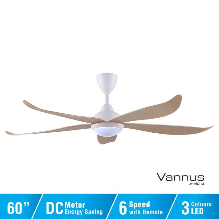 Vannus GRAND LUNA 5B/60 LED MAPLE MATT WHITE Ceiling Fan 5 Blades 60 Inch LED Maple Matt White | TBM Online