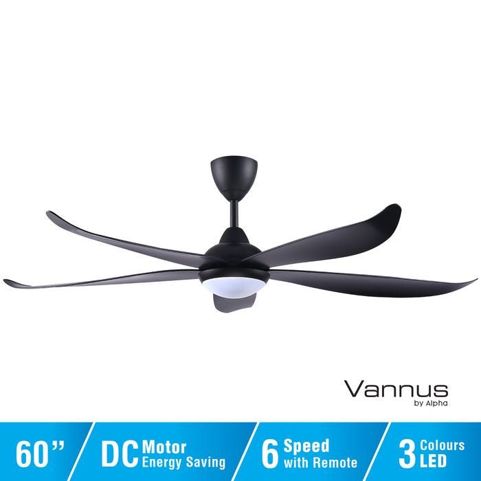 Vannus GRAND LUNA 5B/60 LED MATT BLACK Ceiling Fan 5 Blades 60 Inch LED Matt Black | TBM Online