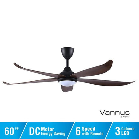 Vannus GRAND LUNA 5B/60 LED WALNUT MATT BLACK Ceiling Fan 5 Blades 60 Inch LED Walnut Matt Black | TBM Online