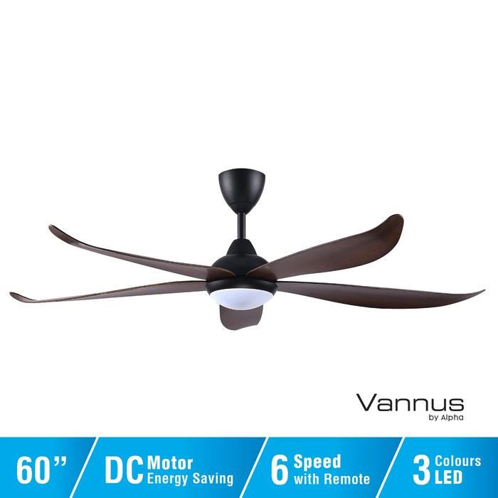 Vannus GRAND LUNA 5B/60 LED WALNUT MATT BLACK Ceiling Fan 5 Blades 60 Inch LED Walnut Matt Black | TBM Online