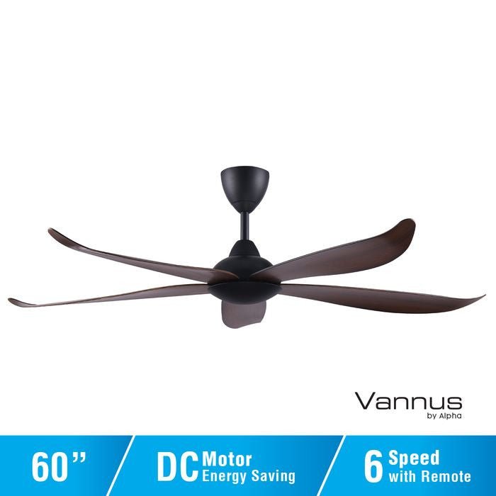 Vannus GRAND LUNA 5B/60 WALNUT MATT BLACK Ceiling Fan 5 Blades 60 Inch Walnut Matt Black | TBM Online