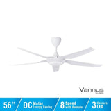 Vannus IRIZ 5B/56 LED MATT WHITE Ceiling Fan 5 Blades 56 Inch LED Motor DC Matt White | TBM Online
