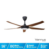 Vannus IRIZ 5B/56 LED WALNUT MATT BLACK Ceiling Fan 5 Blades 56 Inch LED Motor DC Walnut Matt Black | TBM Online