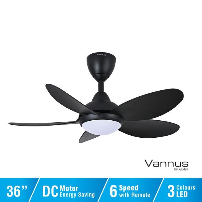 Vannus LUNA 5B/36 LED MATT BLACK 36" Ceiling Fan With LED 5 Blades Matt Black | TBM Online