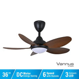 Vannus LUNA 5B/36 LED MATT BLACK WALNUT 36" Ceiling Fan 5 Blades LED Matt Black Walnut | TBM Online