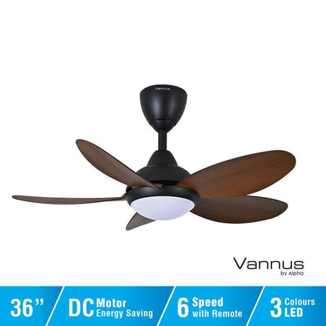 Vannus LUNA 5B/36 LED MATT BLACK WALNUT 36" Ceiling Fan 5 Blades LED Matt Black Walnut | TBM Online