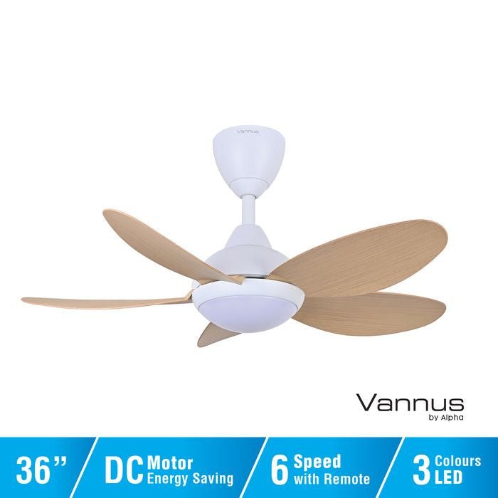 Vannus LUNA 5B/36 LED MATT WHITE MAPLE 36" Ceiling Fan With LED 5 Blades Matt White Maple | TBM Online